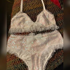 Vintage Victoria’s Secret Sequins and Lace Bra & Panties Set Medium